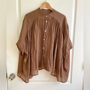 Made in Italy Asymmetrical Boxy Fit Button Down Top S/M Avant Garde Flowy Drama